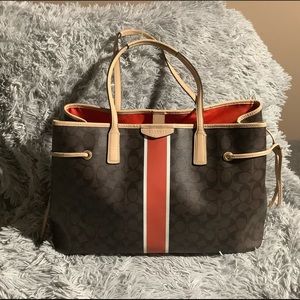 Coach f30521 signature stripe drawstring carryall